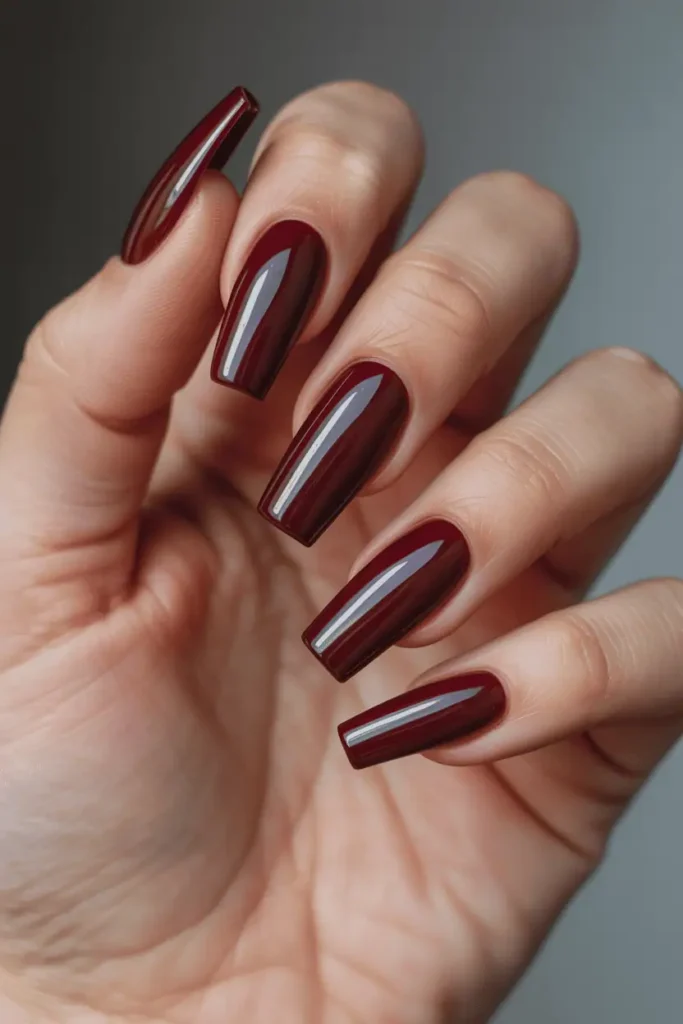 Burgundy Cat Eye on Coffin Nails
