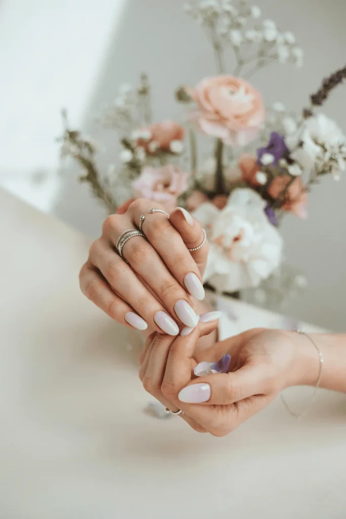 Lavender to White Ombre on Coffin Nails