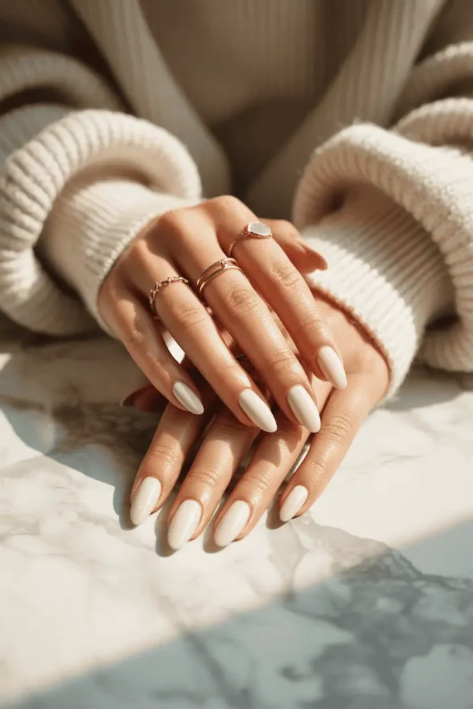 Creamy Beige on Almond Nails