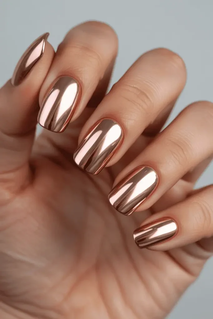 Rose Gold Chrome Squoval Nails