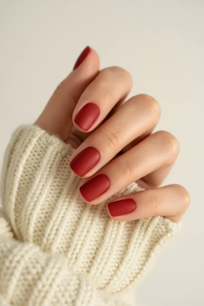 Oxblood Red On Squoval Nails