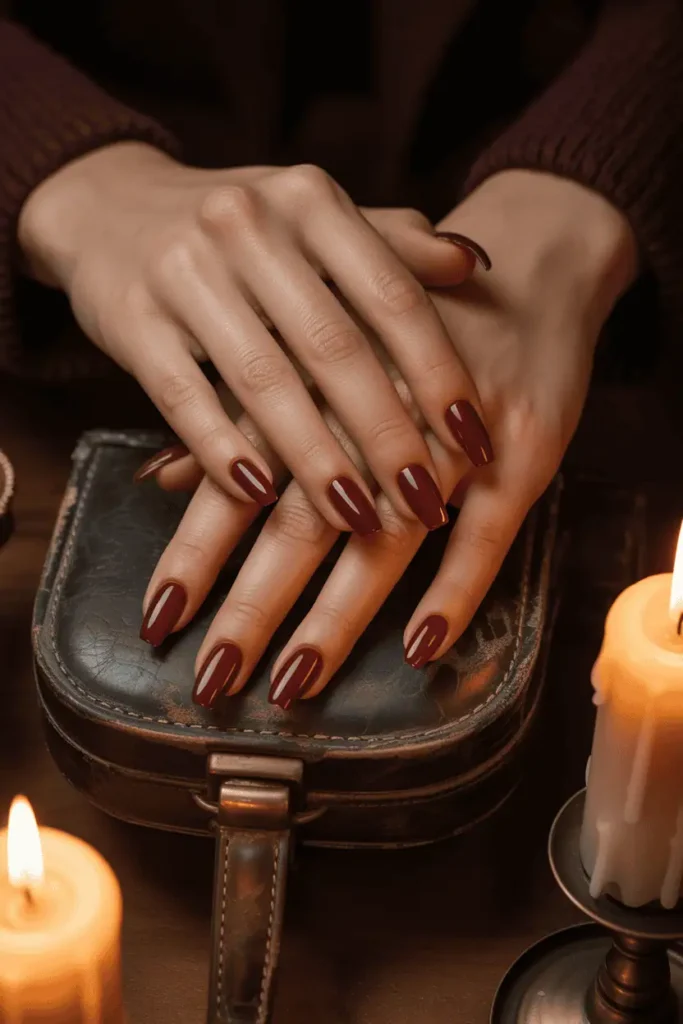 Deep Burgundy On Coffin Nails