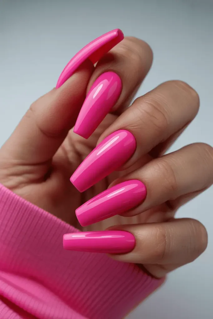 Hot Pink Coffin Nails