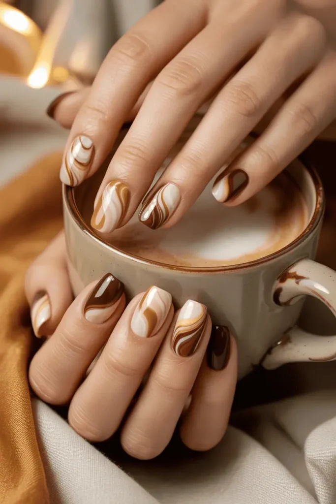 Caramel Swirl Nail Art