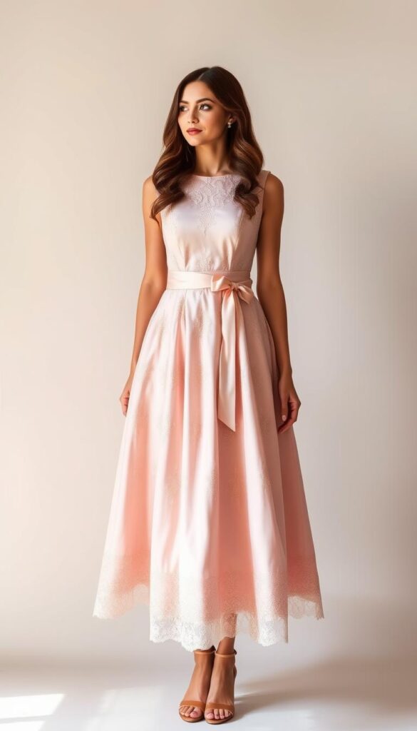 A well-tailored fit and flare graduation dress with a defined waistline, accentuating the figure with a touch of elegant sophistication. The dress features a sleek bodice, cinched at the waist with a delicate sash, and a flowing, knee-length skirt that gracefully flares out. Soft, muted hues like blush or dusty rose create a romantic, timeless aesthetic, complemented by subtle embellishments like lace or subtle embroidery. The dress is captured in a well-lit, studio-style setting, showcasing the refined silhouette and intricate details. The overall mood is one of timeless grace and effortless style, perfect for the celebratory occasion of a graduation. A well-tailored fit and flare graduation dress with a defined waistline, accentuating the figure with a touch of elegant sophistication. The dress features a sleek bodice, cinched at the waist with a delicate sash, and a flowing, knee-length skirt that gracefully flares out. Soft, muted hues like blush or dusty rose create a romantic, timeless aesthetic, complemented by subtle embellishments like lace or subtle embroidery. The dress is captured in a well-lit, studio-style setting, showcasing the refined silhouette and intricate details. The overall mood is one of timeless grace and effortless style, perfect for the celebratory occasion of a graduation.