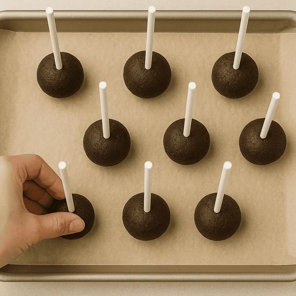 Stick prep: Dip each lollipop stick into a bit of melted chocolate before inserting into the ballsāthis helps them stay secure.