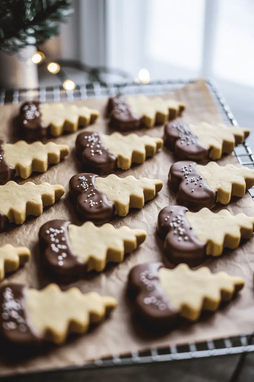 Chocolate-Dipped Shortbread Christmas Trees