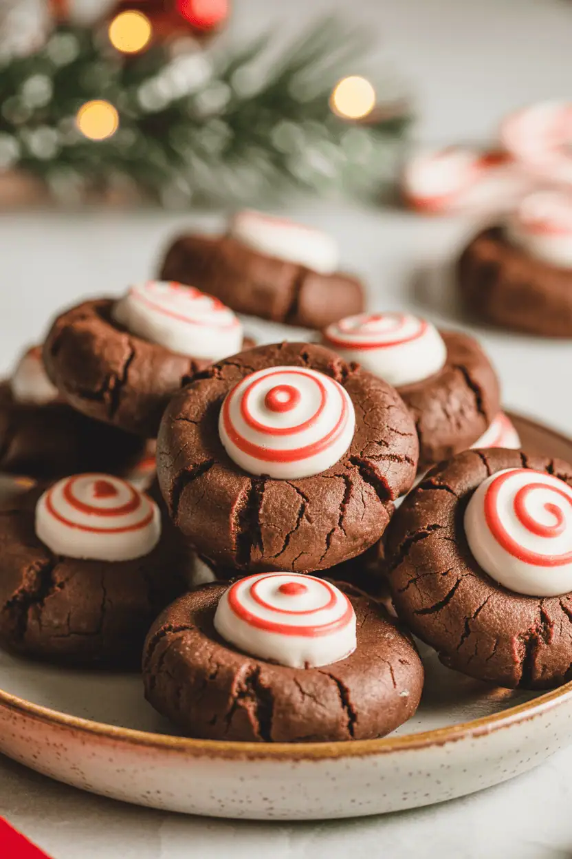 Chocolate Peppermint Thumbprint Cookies