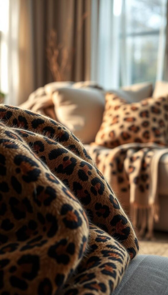 Highly detailed, photorealistic image of caring for leopard print items. Close-up view of a plush leopard print fabric swatch, with visible texture and sheen. Soft, natural lighting illuminates the fabric, highlighting the pattern's intricate spots and stripes. In the background, a soft-focus scene of a cozy living room, with a leopard print throw blanket and pillow on a neutral-toned sofa. The atmosphere is warm, inviting, and serene, emphasizing the care and maintenance of luxurious leopard print home decor. Highly detailed, photorealistic image of caring for leopard print items. Close-up view of a plush leopard print fabric swatch, with visible texture and sheen. Soft, natural lighting illuminates the fabric, highlighting the pattern's intricate spots and stripes. In the background, a soft-focus scene of a cozy living room, with a leopard print throw blanket and pillow on a neutral-toned sofa. The atmosphere is warm, inviting, and serene, emphasizing the care and maintenance of luxurious leopard print home decor.