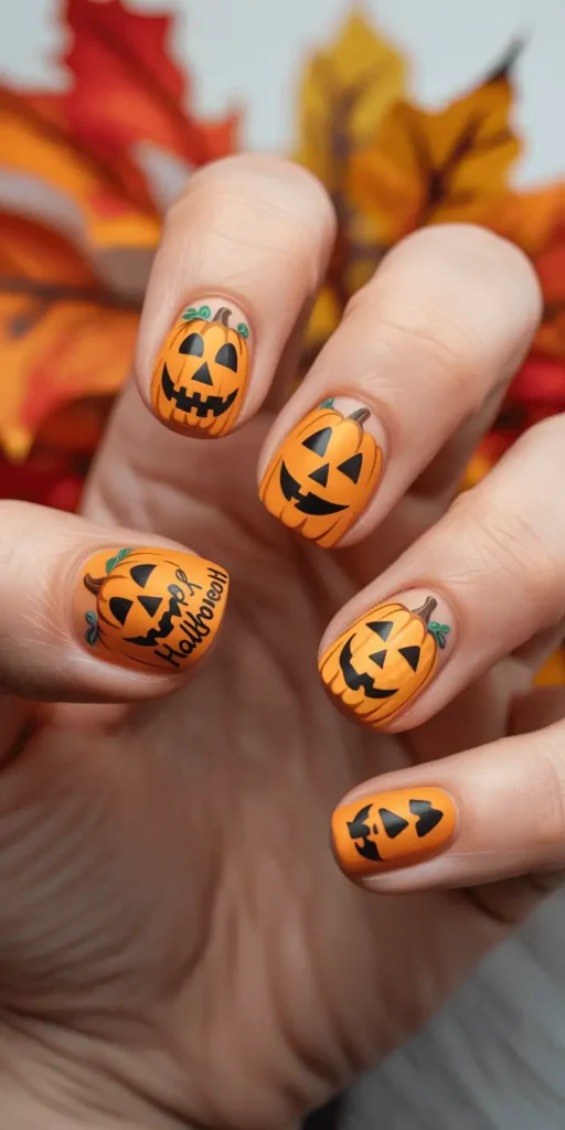 Nothing says Halloween like a row of glowing jack-oโ-lantern smiles. Mix it up with matte and glossy finishes for texture play.