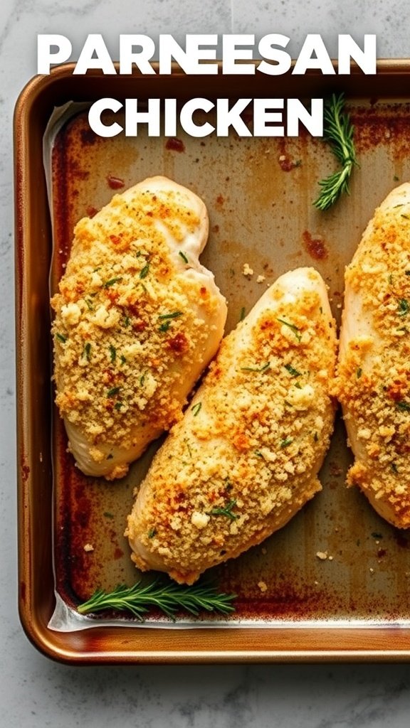 Baked Parmesan Crusted Chicken on a baking tray.