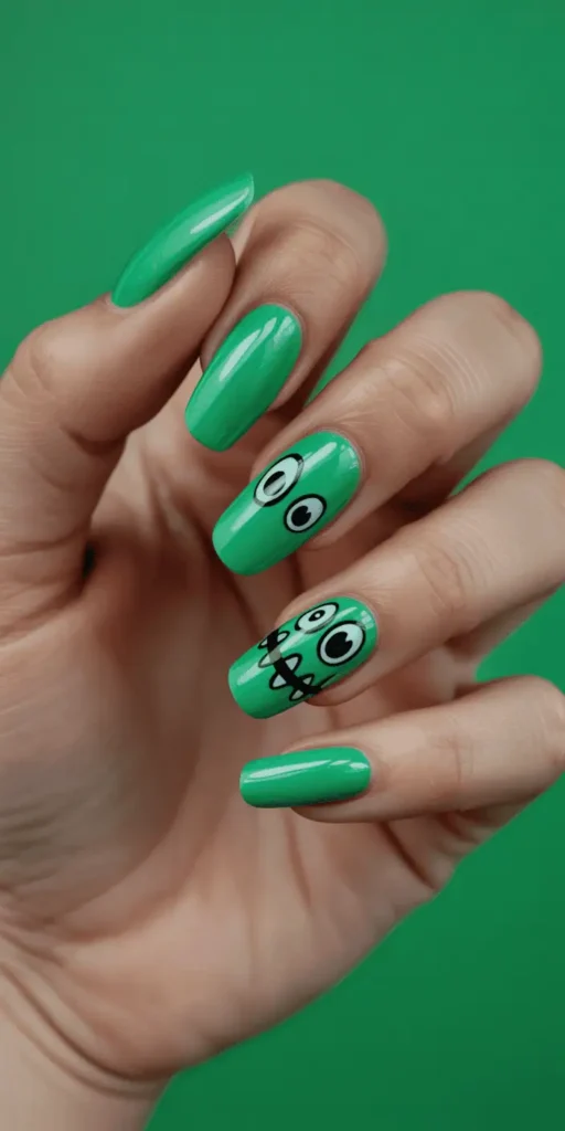 Go grunge with murky green nails, blood splatters, and scratch details. Add cracked polish or texture effects for extra undead realness.