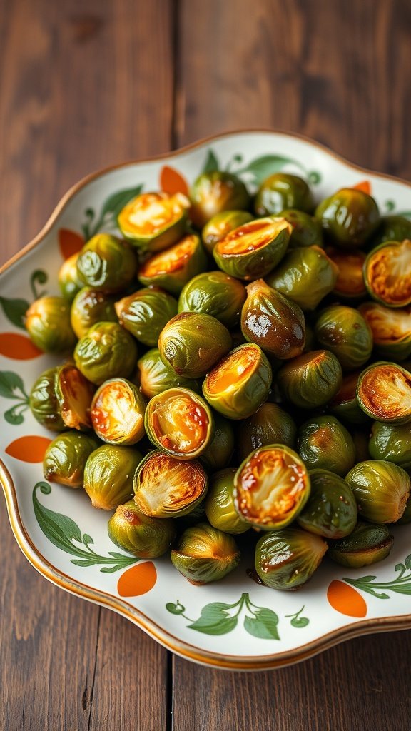 Plate of honey garlic glazed Brussels sprouts